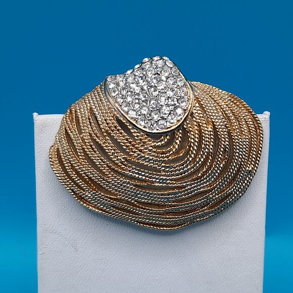 Vintage Craft Seashell Rhinestone Brooch, 1970s, 1 3/4" - Picture 12 of 12